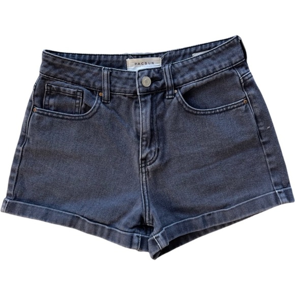 PacSun 100% cotton dark grey denim jean roll up hem Mom Shorts size 25 - Picture 3 of 10